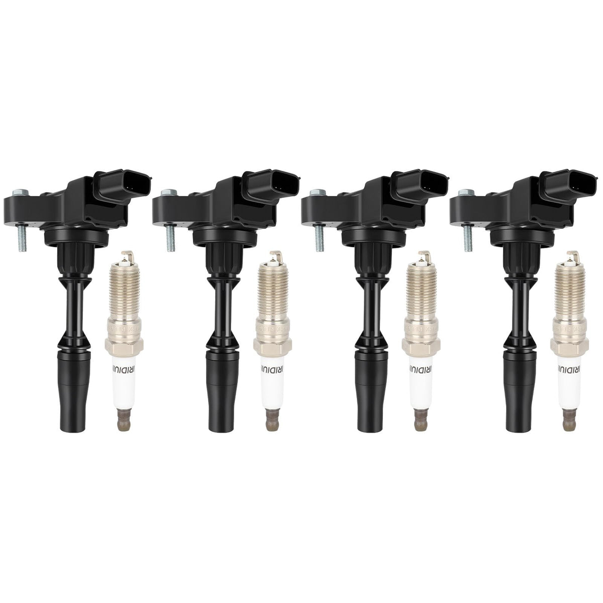 ECCPP front view of four coils and four iridium plugs showing complete kit benefits