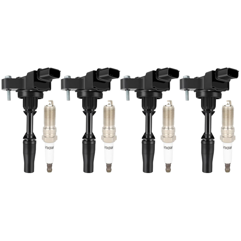 ECCPP front view of four coils and four iridium plugs showing complete kit benefits