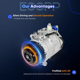 ECCPP compressor installed in engine bay demonstrating direct-fit replacement benefit