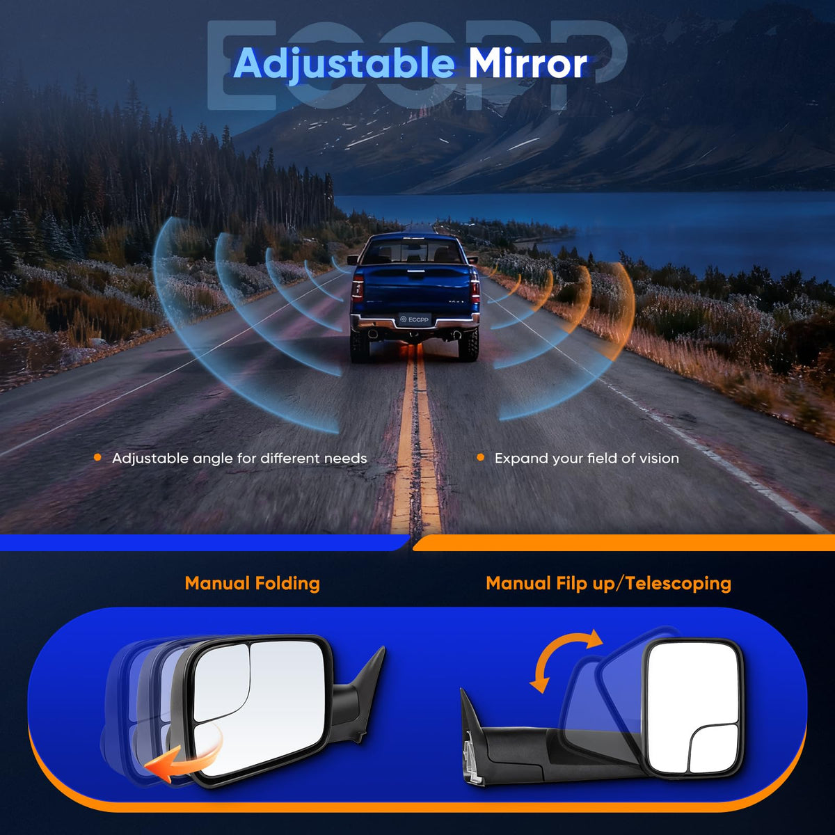 ECCPP installed with truck and trailer lifestyle shot showing safer towing visibility