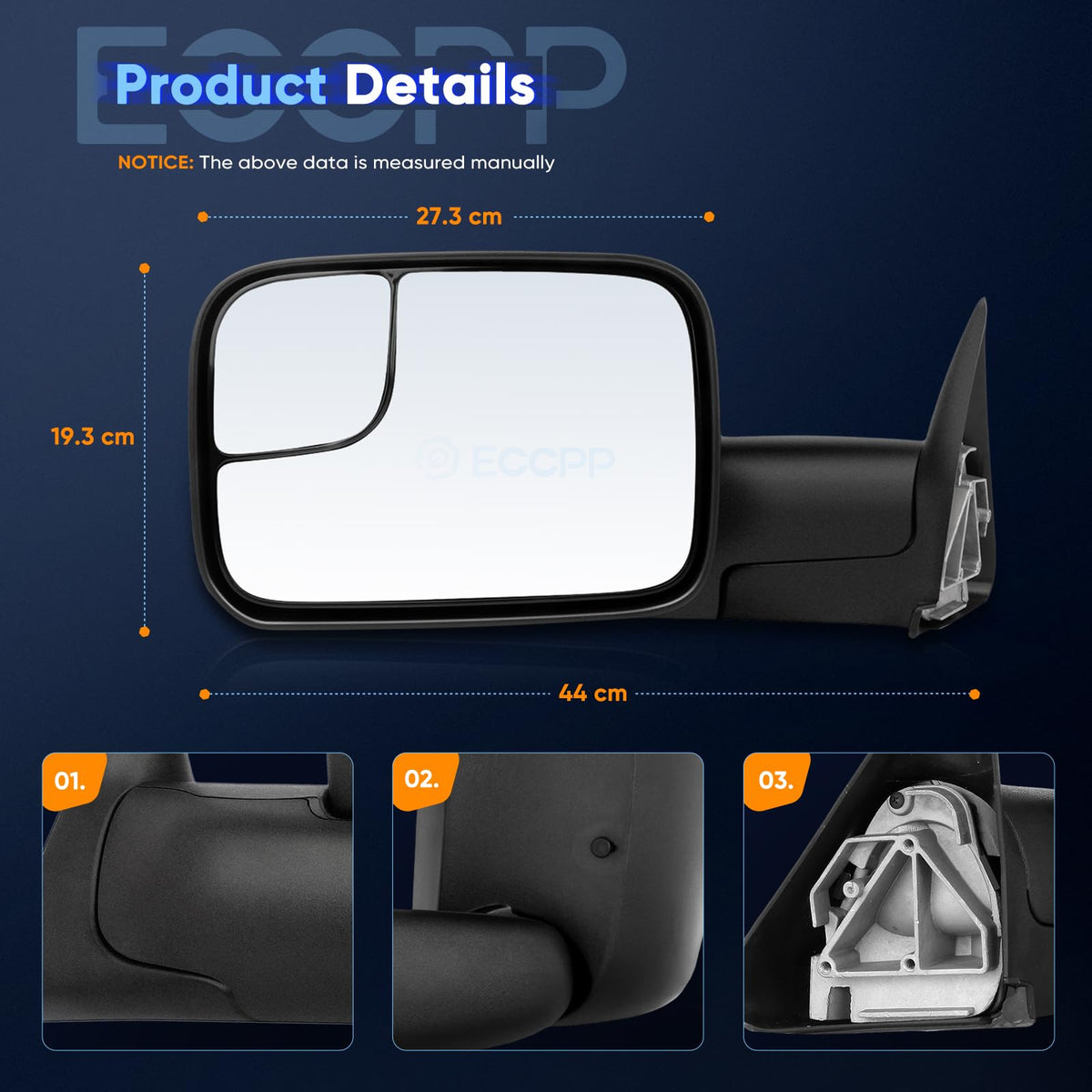 ECCPP mirror mounting hardware closeup showing secure fit and easy installation