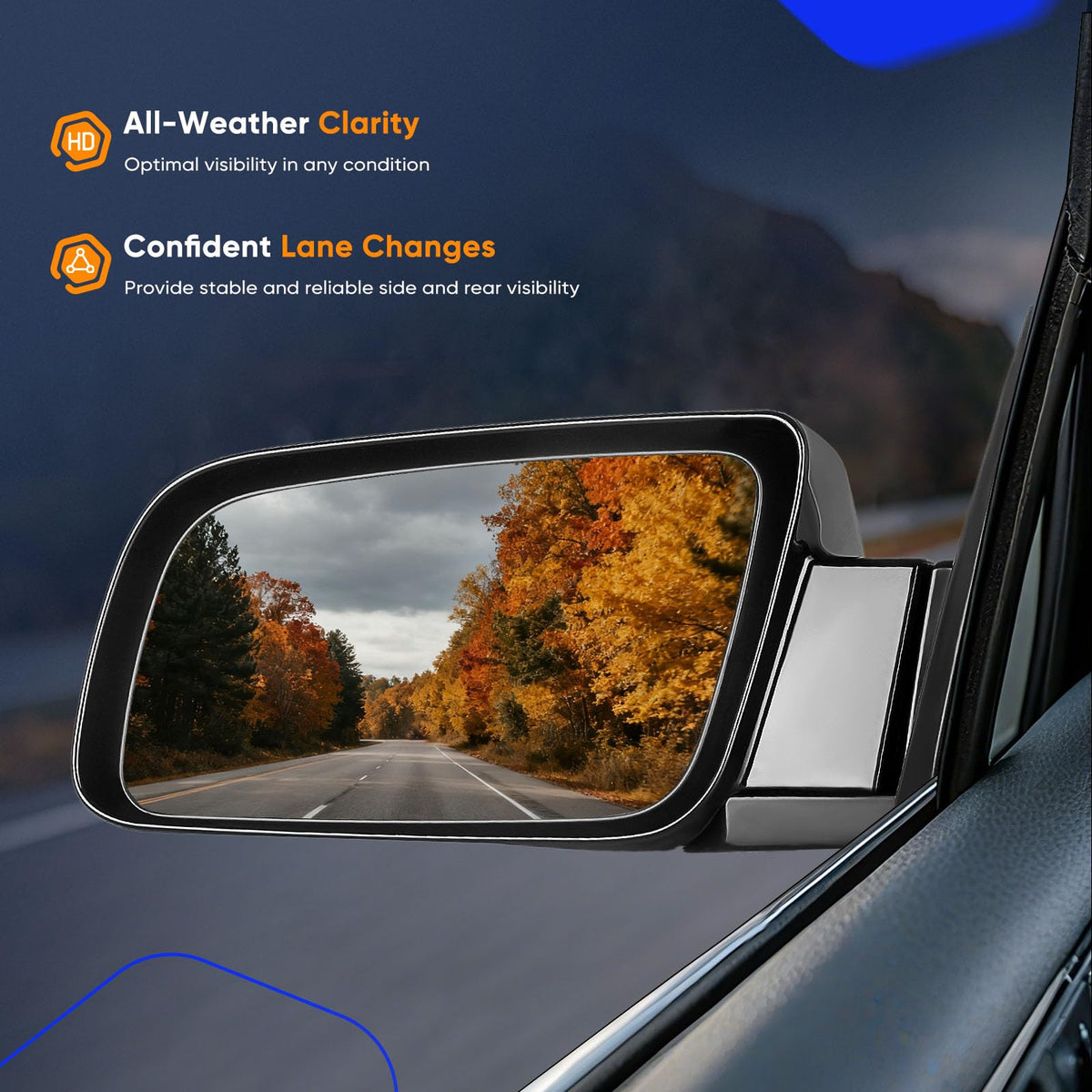 ECCPP mirror mounted on Chevy truck driver side demonstrating better rear coverage
