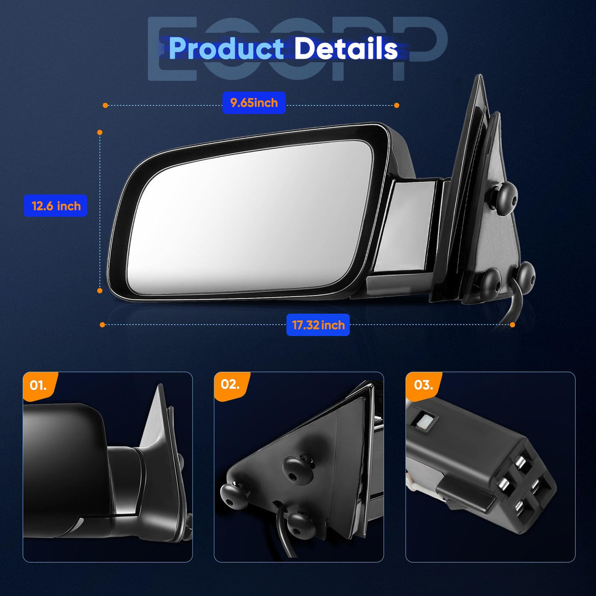 ECCPP mirror mounted on GMC passenger side showing wider view and towing benefit