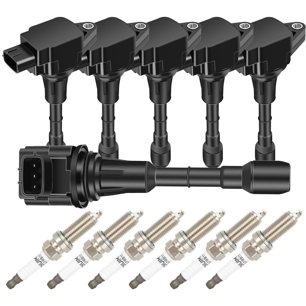 ECCPP six coils and six plugs laid out to show full-cylinder kit and included quantity