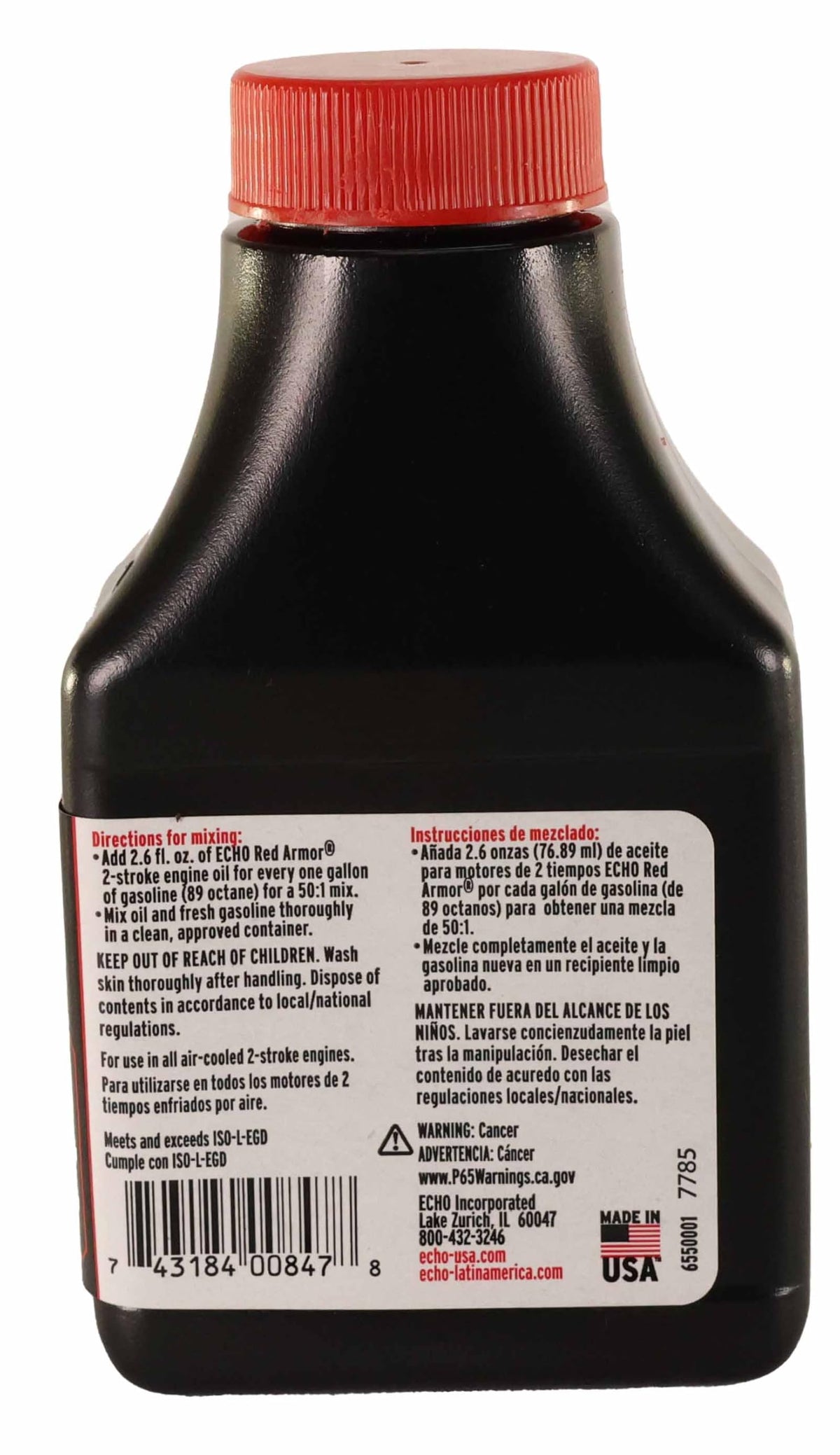 ECHO oil being added to a trimmer fuel can demonstrating proper mixing benefit engine protection