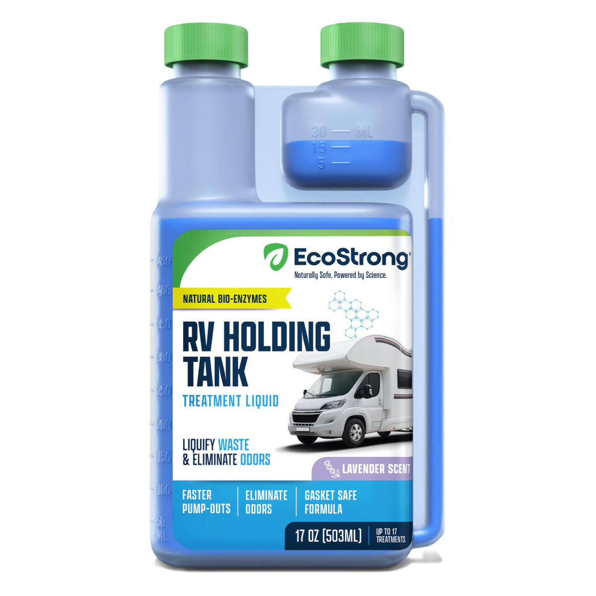 Eco Strong front label showing lavender scent and 17 treatments benefit clarity