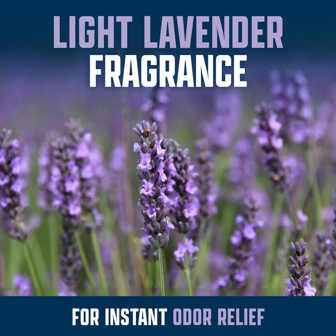 Eco Strong bottle beside campsite gear emphasizing fresh lavender fragrance benefit