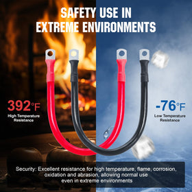 ECO-WORTHY cable labeled temperature range illustrating high-heat and cold tolerance for safety
