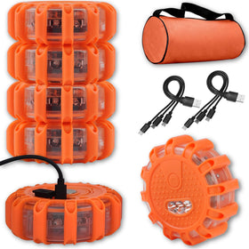 Ecoangel front packaging showing six rechargeable LED road flares for reliable visibility