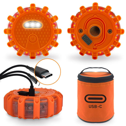 Ecoangel front packaging showing three rechargeable LED flares and benefits