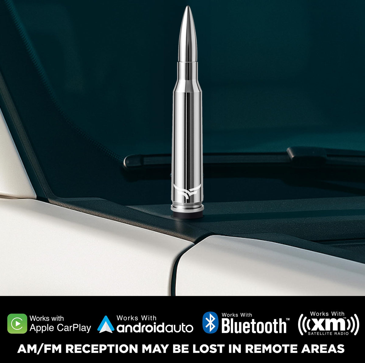 EcoAuto antenna installed on truck hood showing low-profile styling benefit
