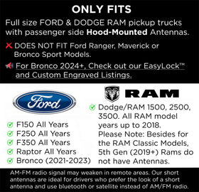 EcoAuto antenna installed on Ford F-150 demonstrating low-profile look and style upgrade