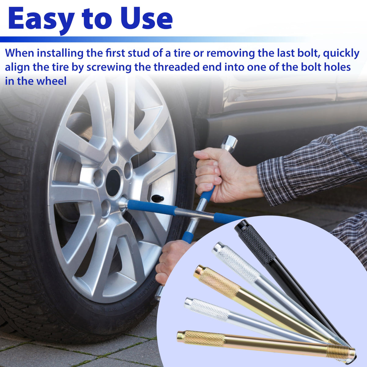 ecocstm in-use aligning a wheel on a car for faster, safer tire changes