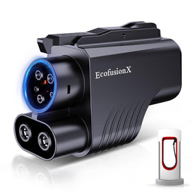 EcofusionX front view of adapter showing connectors and sturdy housing for safe fast charging