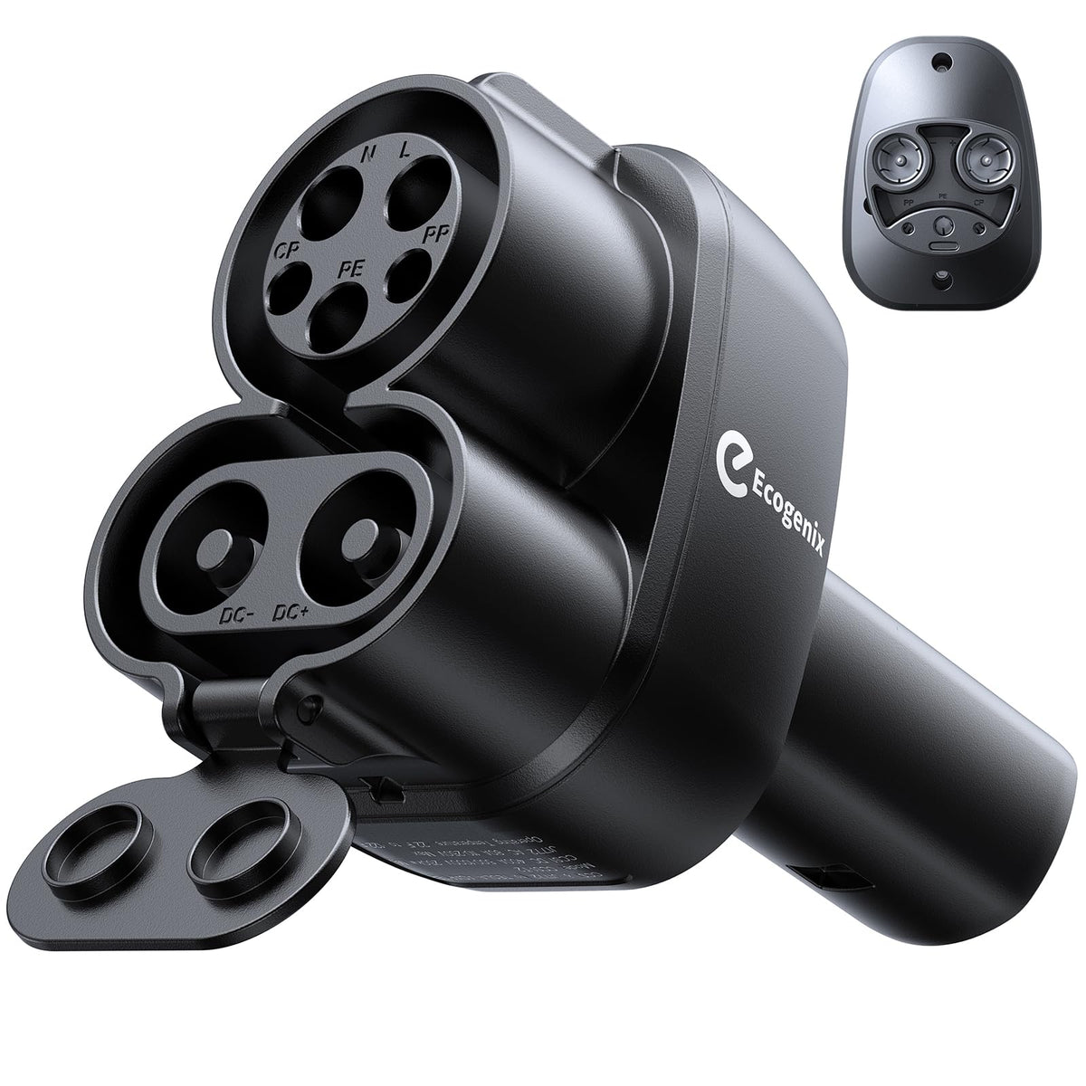 Ecogenix adapter front view showing solid build and compact profile for easier storage