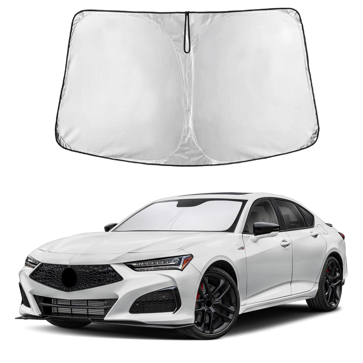 EcoNour sunshade front packaging shows fit for Acura TLX and instant heat reduction