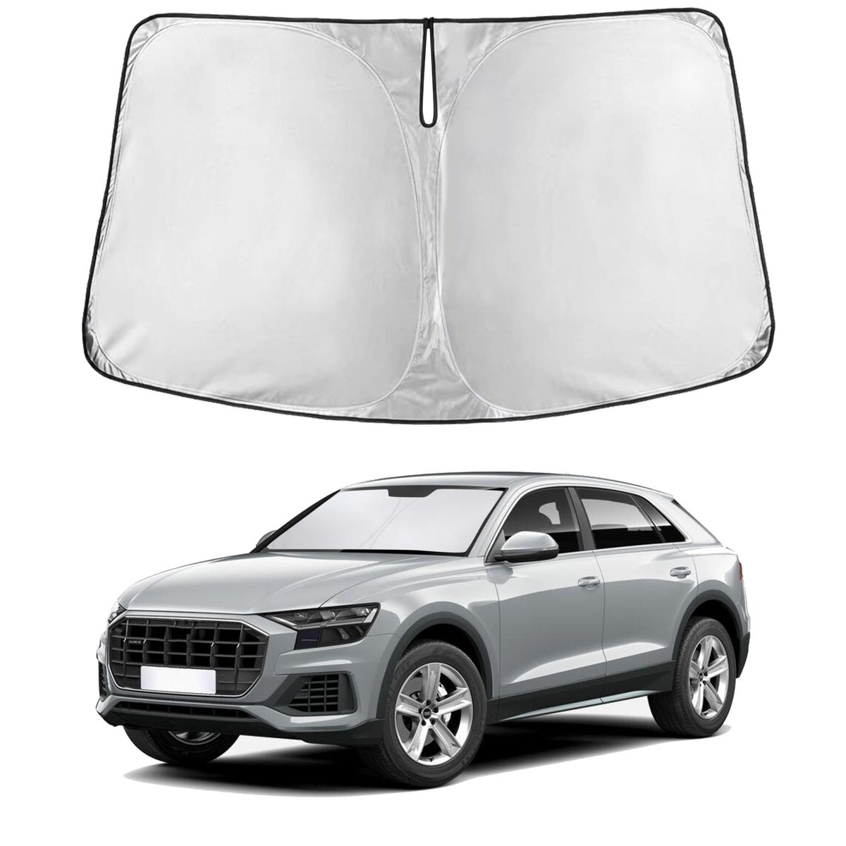 EcoNour front view sunshade fitted to Audi Q8, full windshield coverage benefit