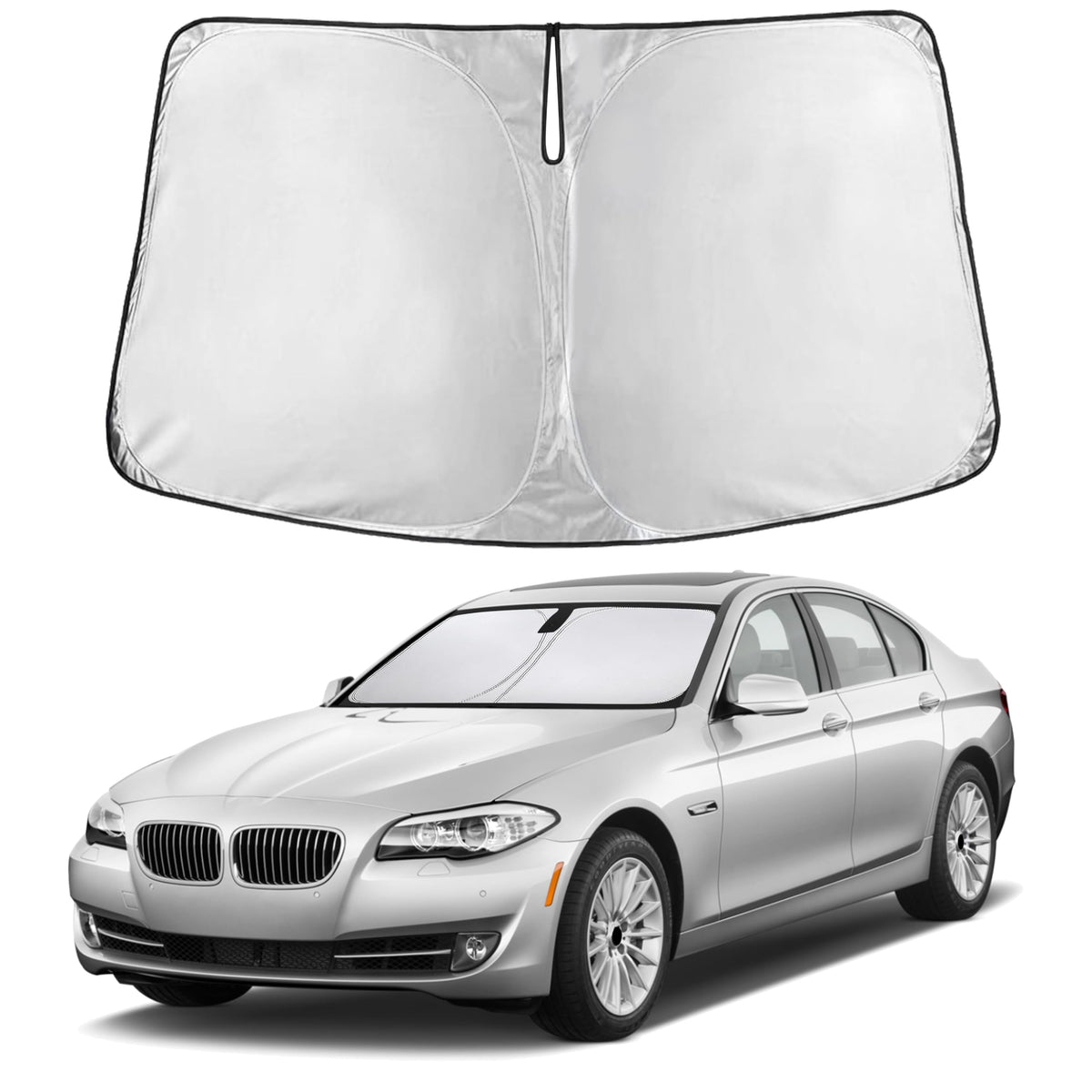 EcoNour front view on BMW 5 Series windshield showing full coverage and protection