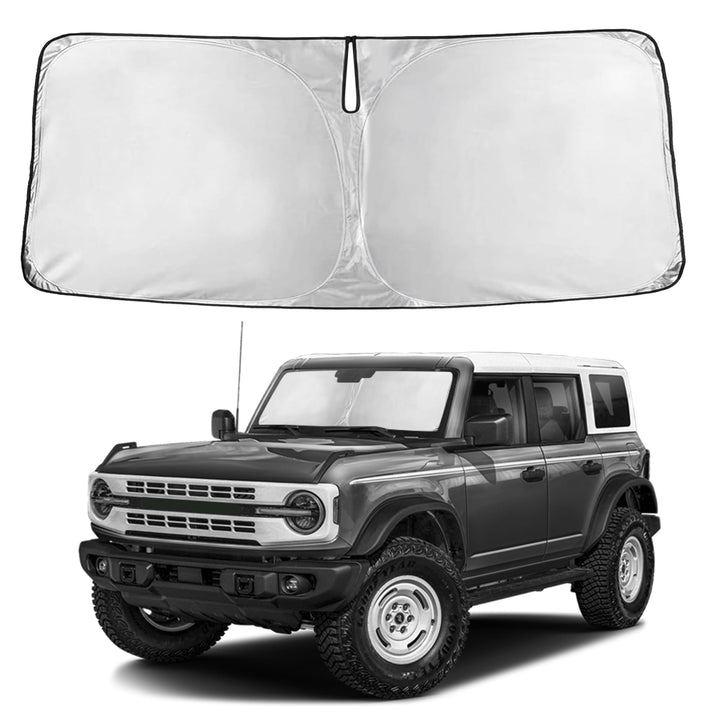 EcoNour front view of sunshade showing full windshield coverage and protection