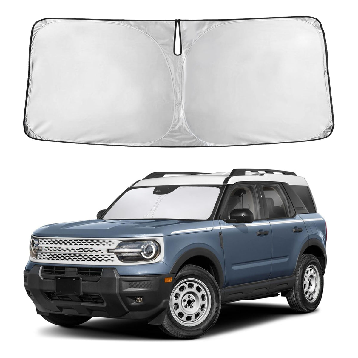 EcoNour front sunshade covering Bronco Sport windshield keeps interior cool