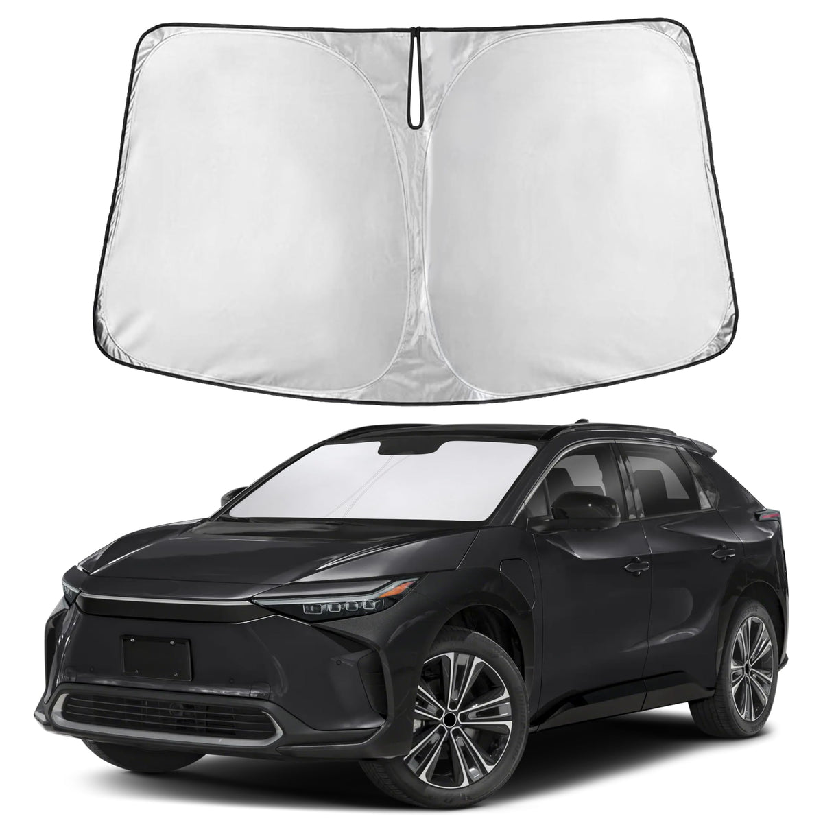 EcoNour sunshade front packaging showing bZ4X fit and benefit of full windshield coverage