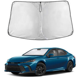 EcoNour front view of sunshade on Camry showing full windshield protection and cooling benefit