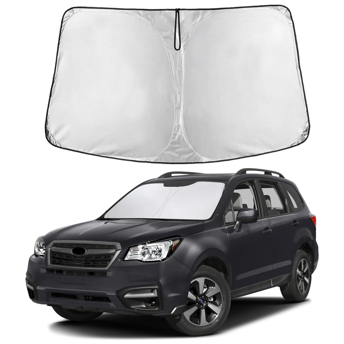 EcoNour front view sunshade fitted on Subaru Forester shows full coverage benefit