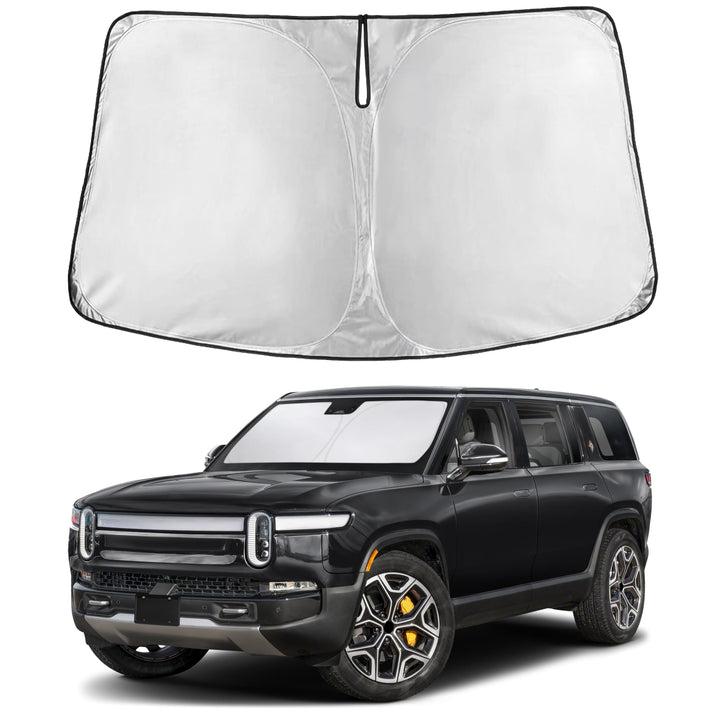 EcoNour front-facing sunshade showing full windshield coverage and protection