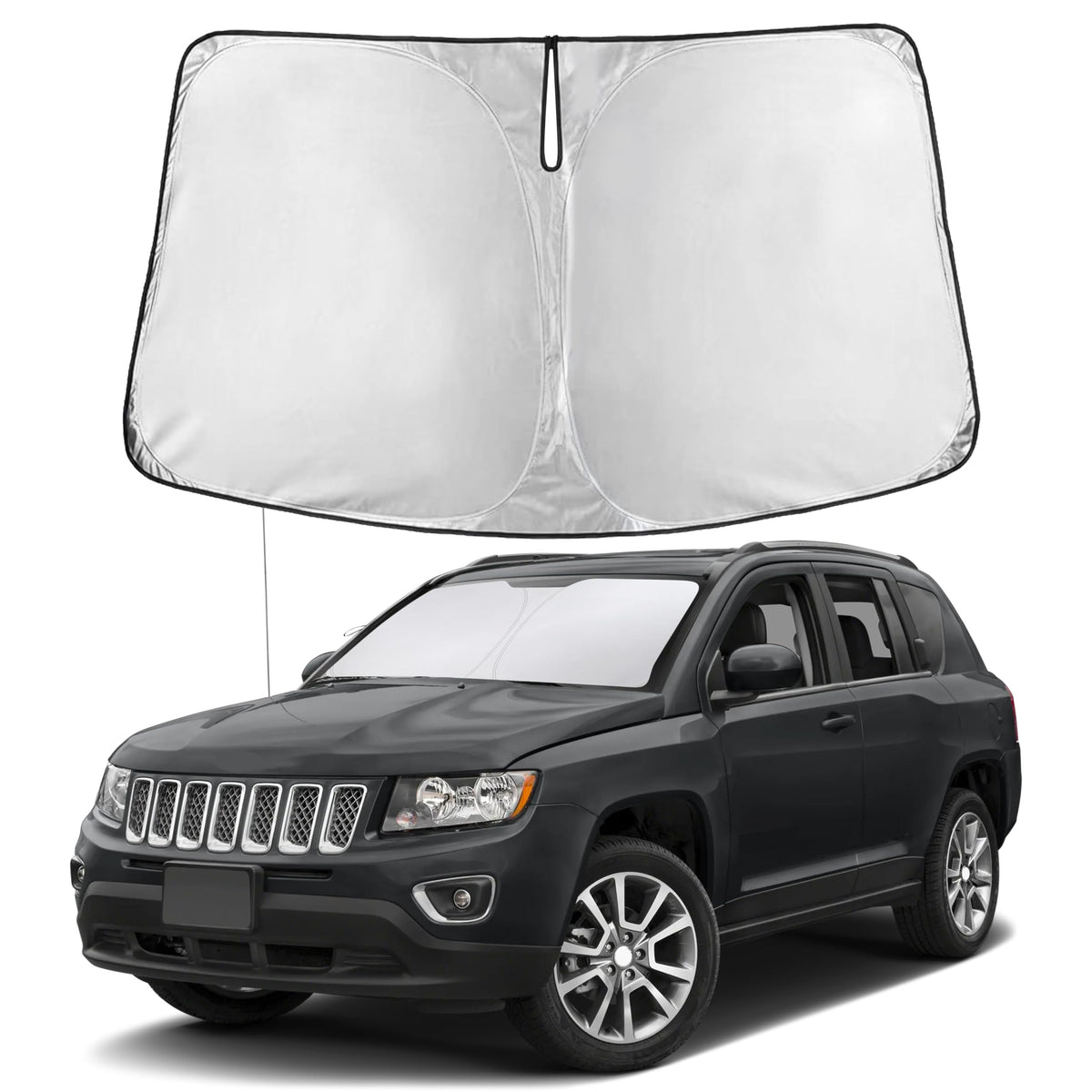 EcoNour front fit on Jeep Compass showing full windshield coverage and sun protection
