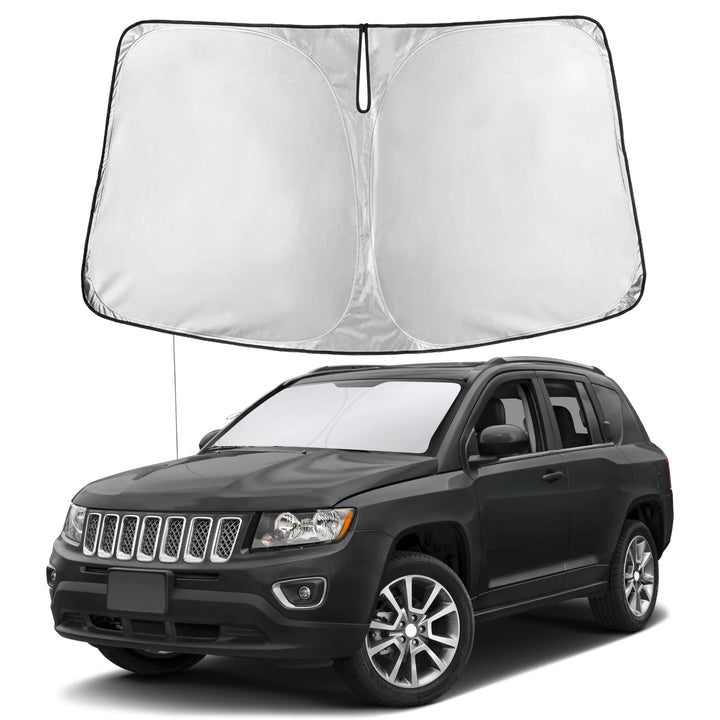 EcoNour front fit on Jeep Compass showing full windshield coverage and sun protection