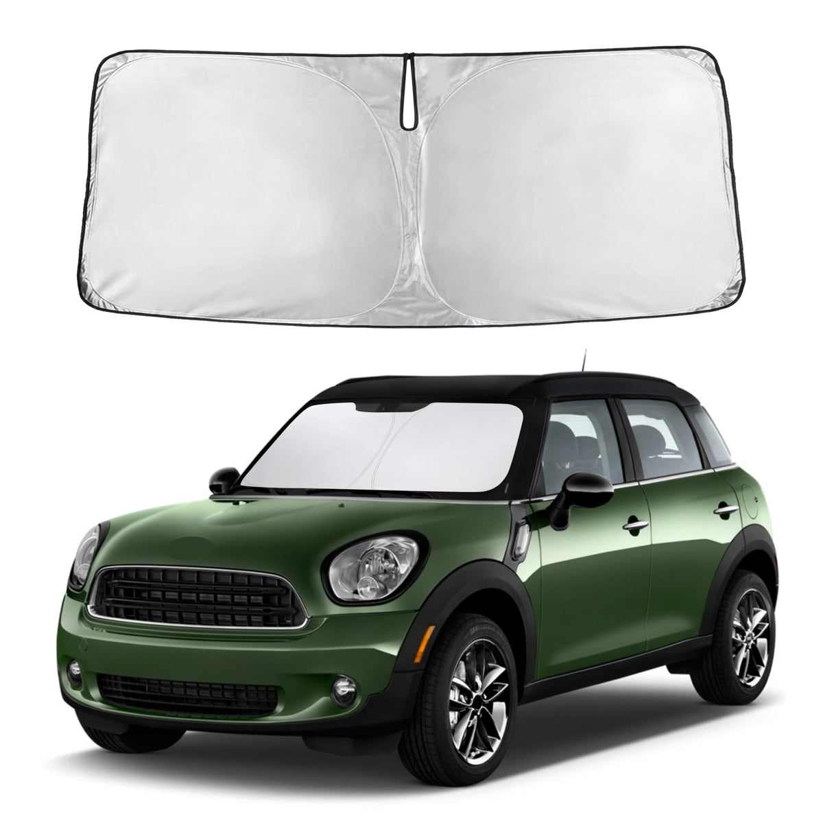 EcoNour front fit on Mini Countryman 2011-2016 showing full windshield coverage and cooling benefit