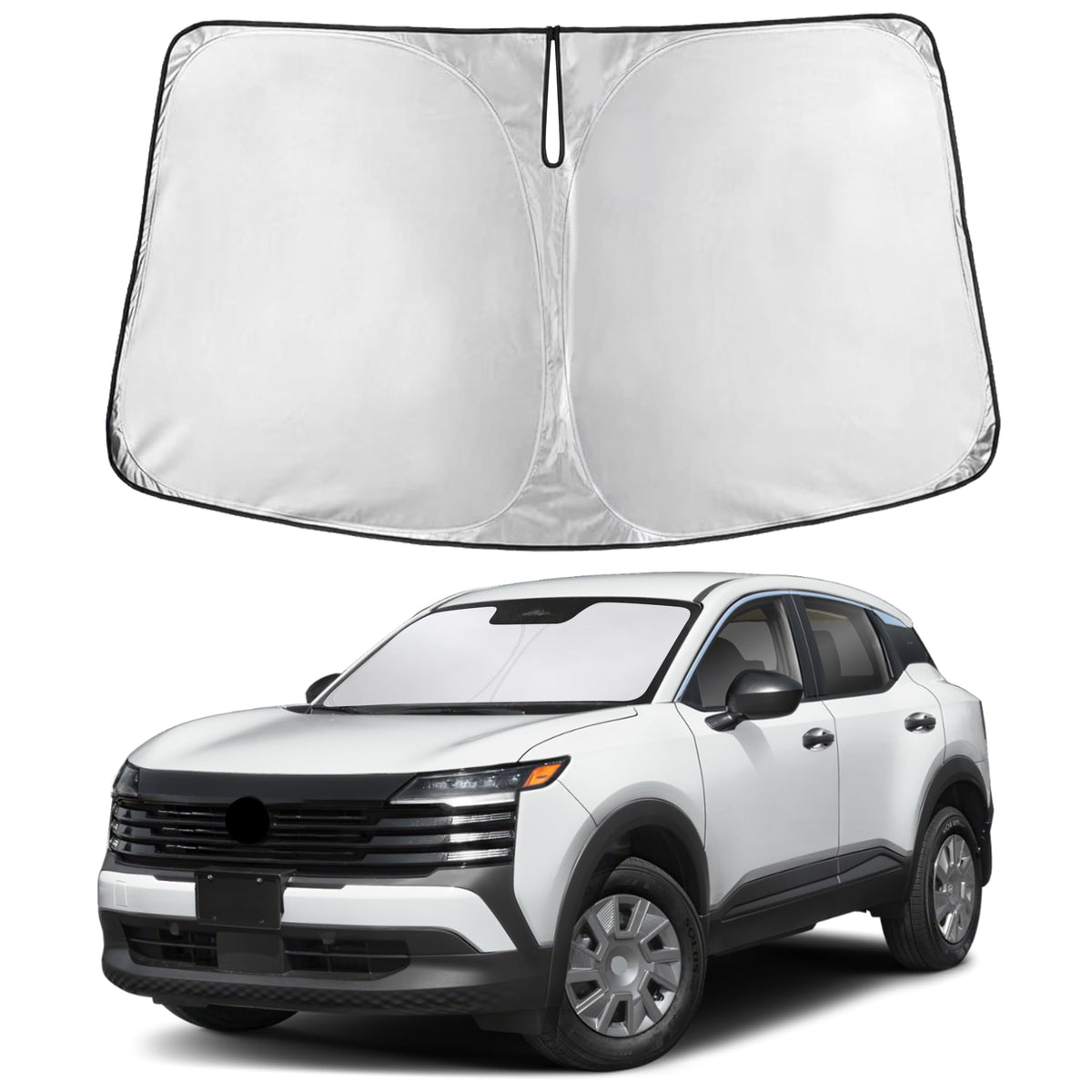 EcoNour front-fit sunshade covering Nissan Kicks windshield for full protection