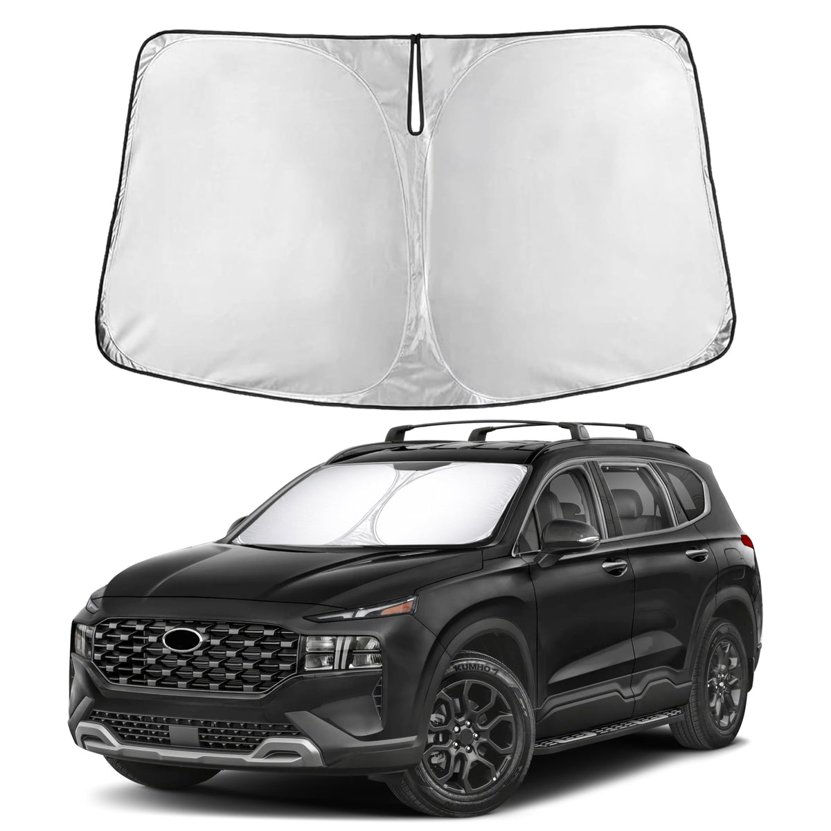 EcoNour front view showing precise Santa Fe windshield fit and full coverage benefit