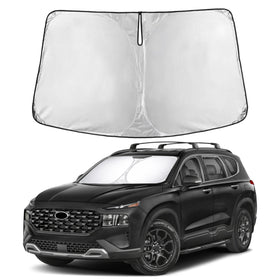 EcoNour front view showing precise Santa Fe windshield fit and full coverage benefit