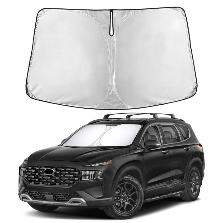 EcoNour front view showing precise Santa Fe windshield fit and full coverage benefit