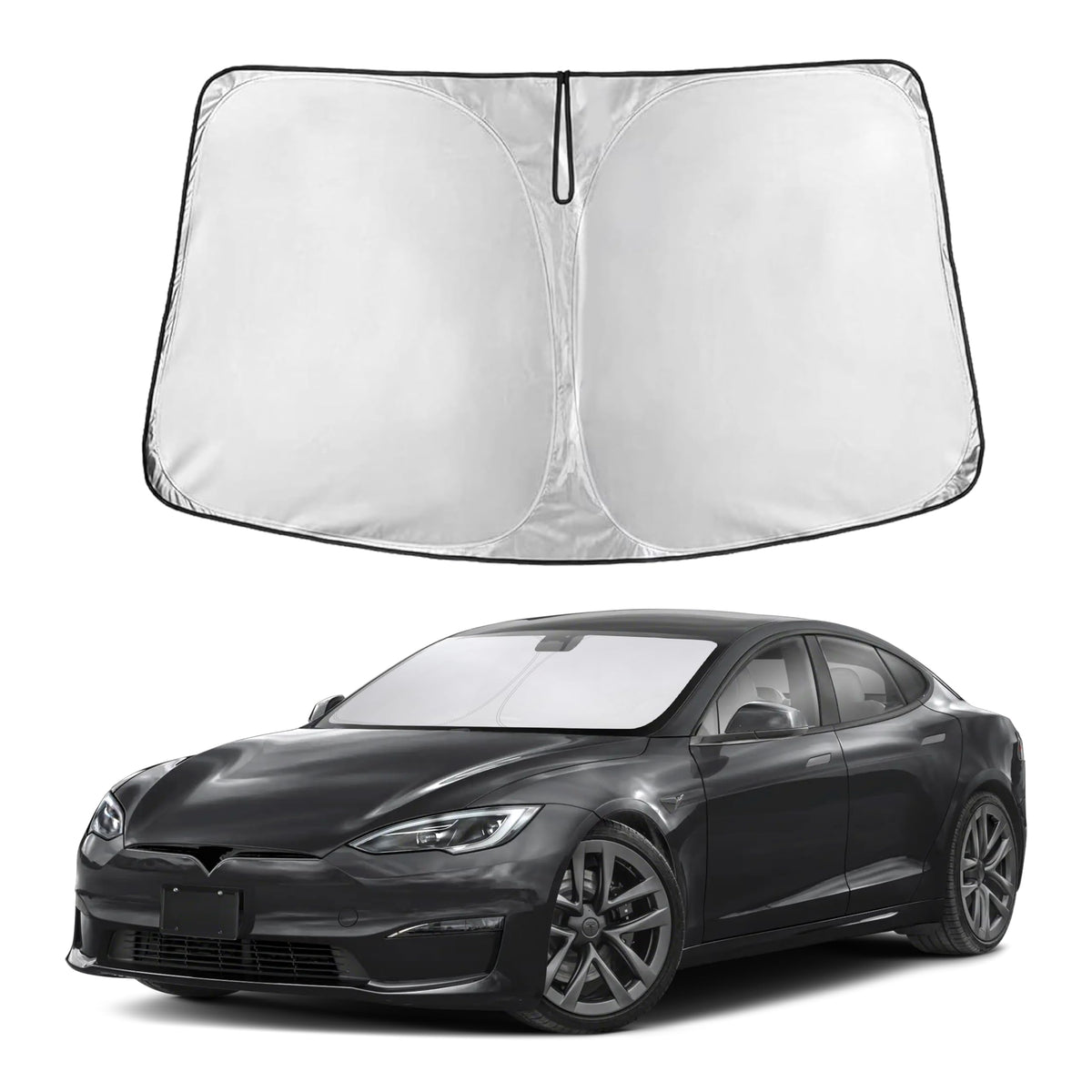 EcoNour front view full-coverage on Tesla Model S showing sun-blocking benefit