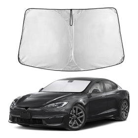 EcoNour front view full-coverage on Tesla Model S showing sun-blocking benefit