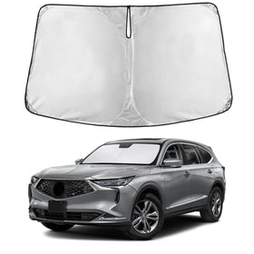 EcoNour front view of sunshade fitted for Acura MDX showing complete windshield coverage and cooling benefit
