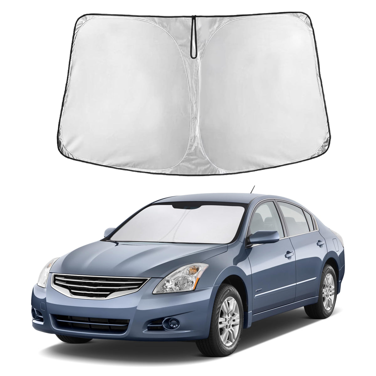 EcoNour front view of sunshade showing tailored Altima fit and instant sun protection