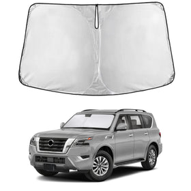 EcoNour front view of fitted Armada sunshade showing full windshield coverage and cooling benefit