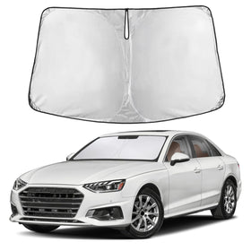 EcoNour front view of sunshade showing full windshield coverage and neat fit