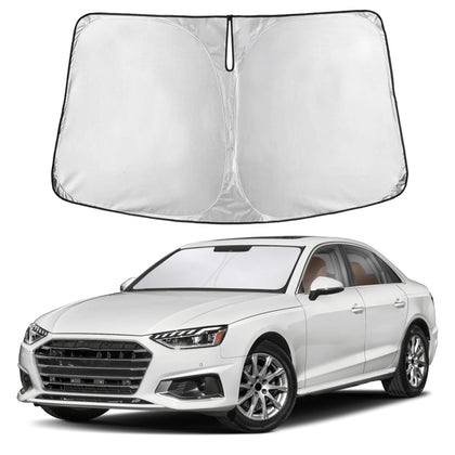 EcoNour front view of sunshade showing full windshield coverage and neat fit
