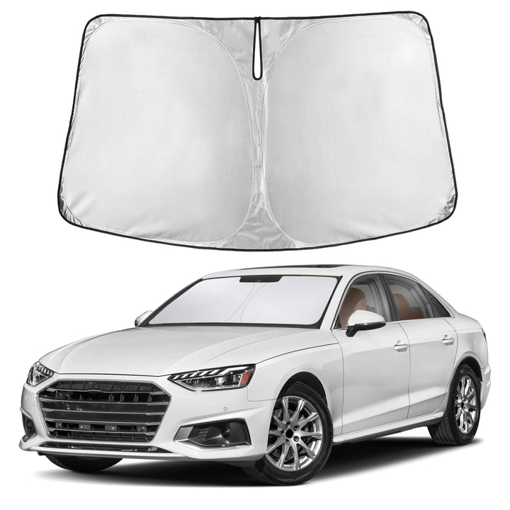 EcoNour front view of sunshade showing full windshield coverage and neat fit