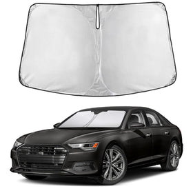 EcoNour front view of sunshade showing full windshield coverage and neat trim