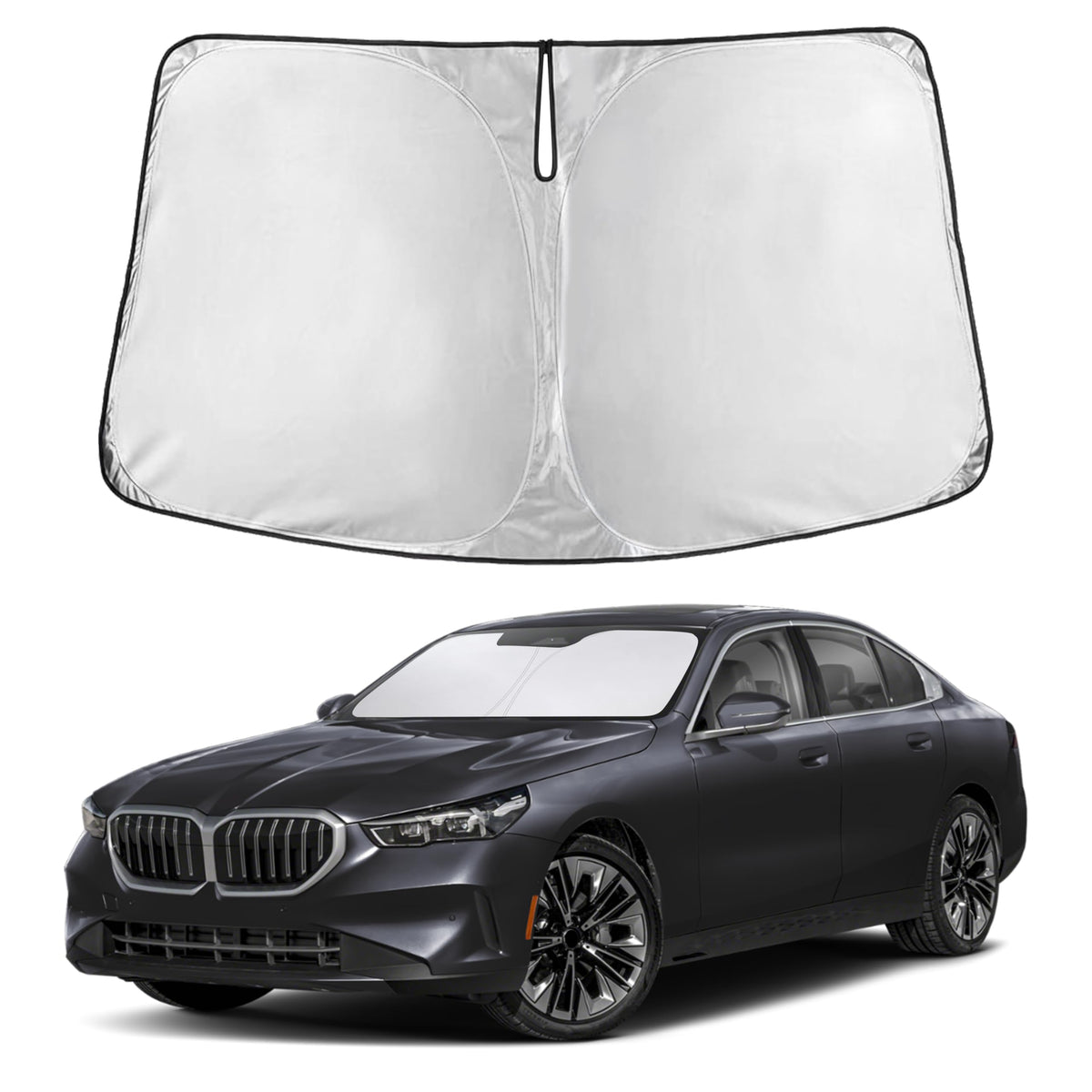 EcoNour front view showing full windshield coverage and precise BMW fit