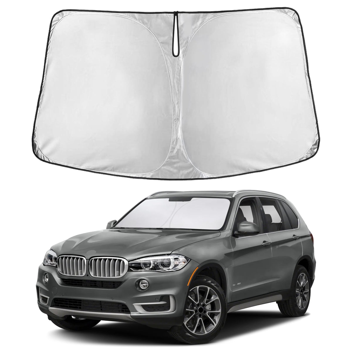 EcoNour front view of sunshade showing full windshield coverage and protection