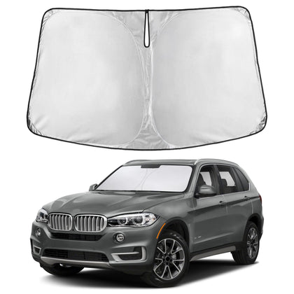 EcoNour front view of sunshade showing full windshield coverage and protection