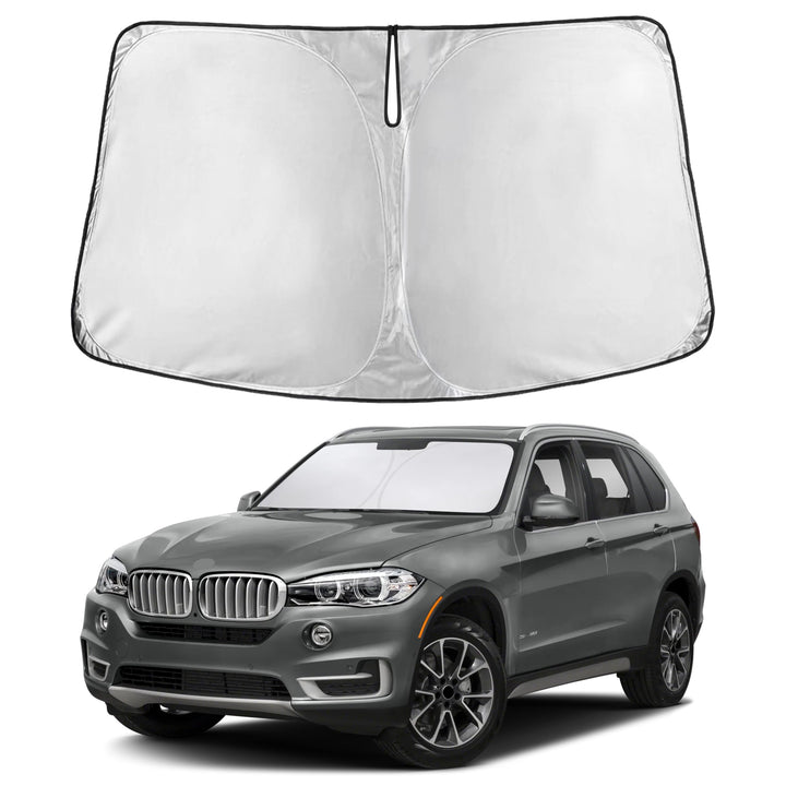 EcoNour front view of sunshade showing full windshield coverage and protection