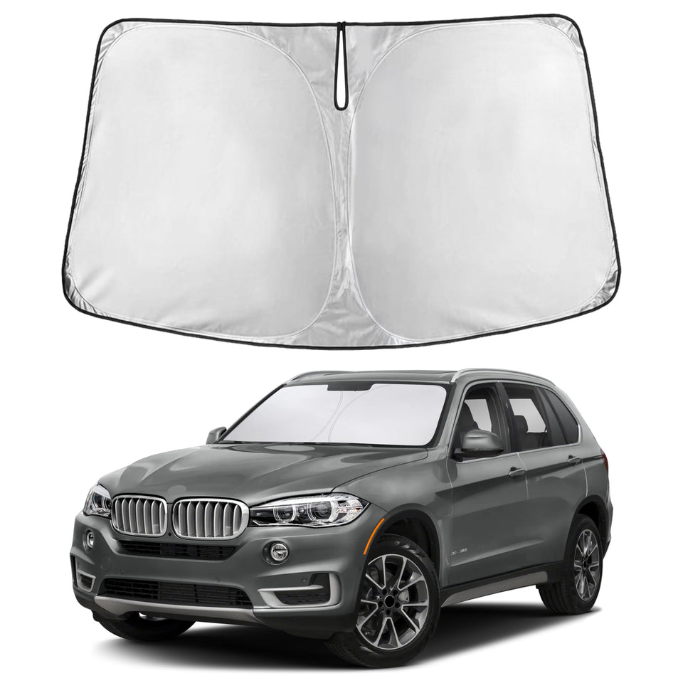 EcoNour front view of sunshade showing full windshield coverage and protection
