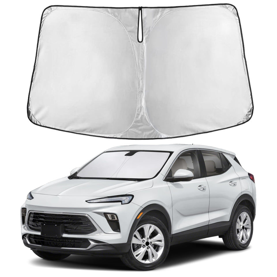 EcoNour front view of sunshade fitted for Buick Encore GX showing full windshield coverage and heat reduction